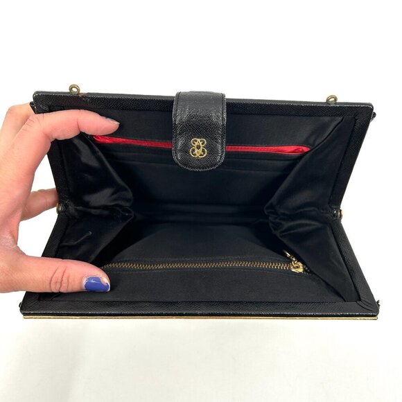 BIENEN DAVIS Vintage 1950's Black Leather Accordion Square Hand Bag Purse - Picture 7 of 8